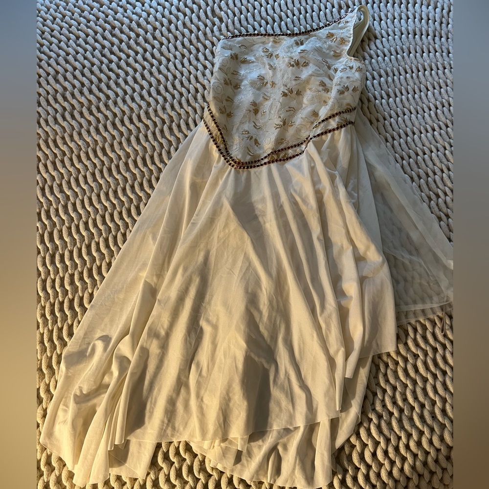 Cream and gold one shoulder Curtain Call Costumes ballet costume